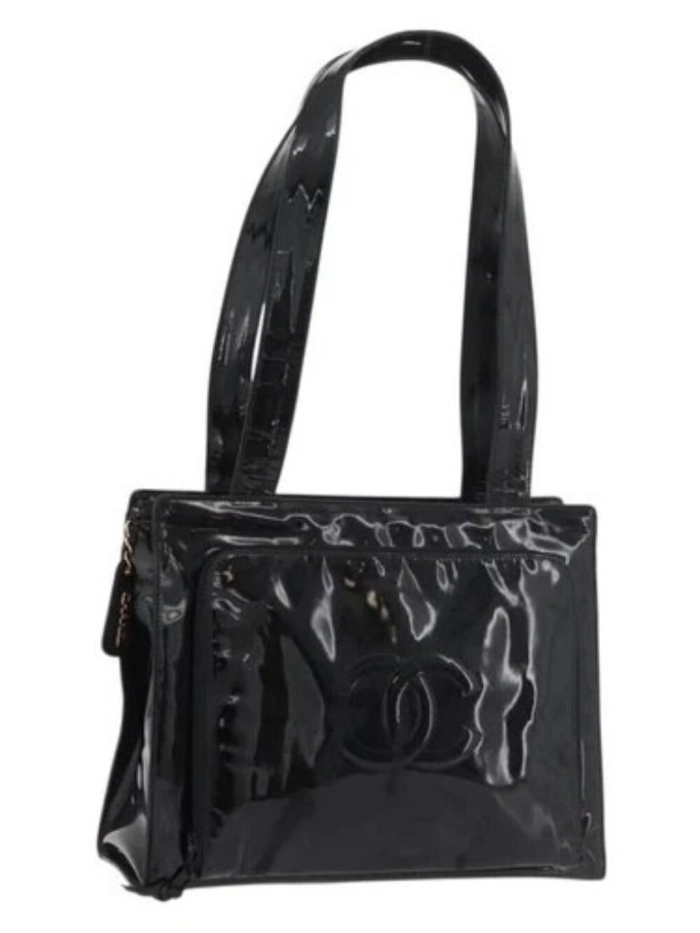CHANEL COCO Mark Tote Bag Patent leather Black Gold CC Auth BAZ868